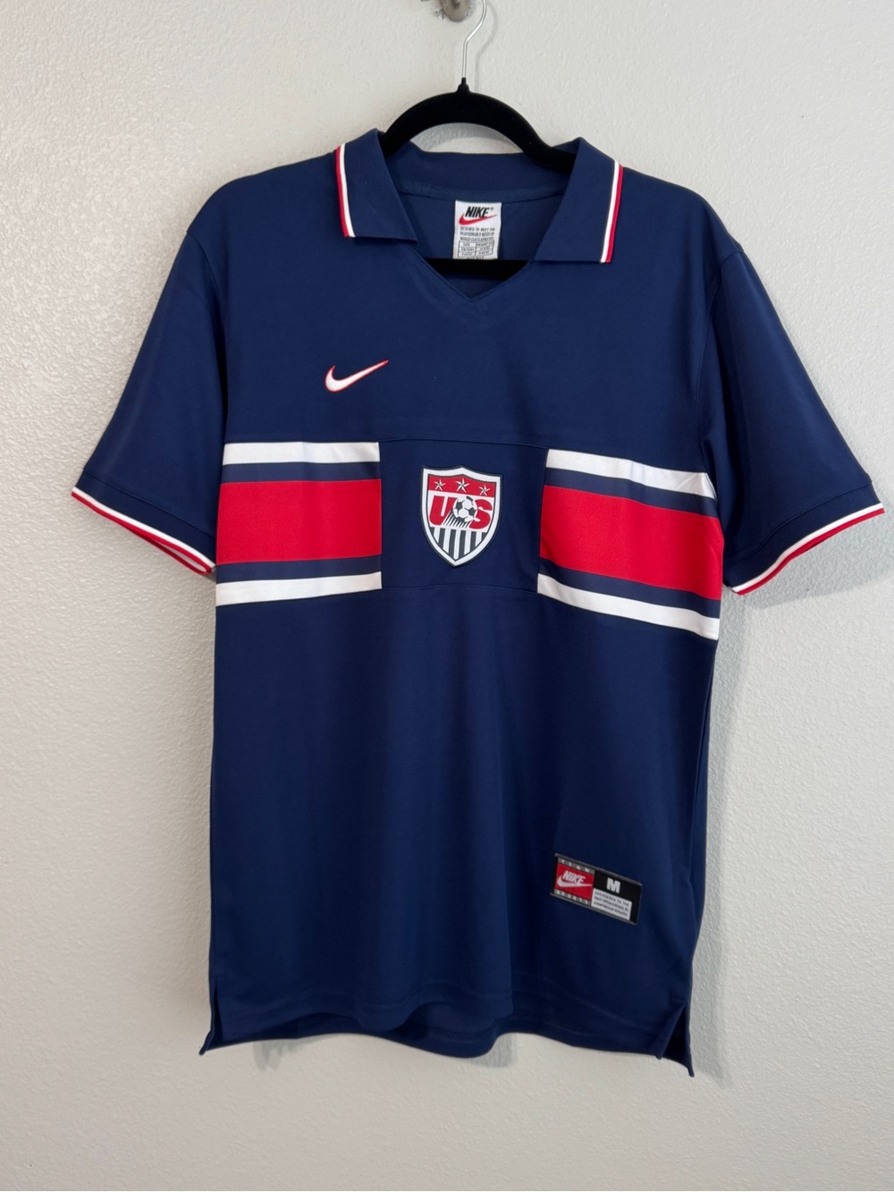 Nike USA USMNT 1995 away Navy Jersey with Red & White Chest Bands soccer jersey